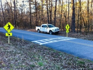 New road crossing signs on Crystal Springs Road, thanks to the Corps of Engineers